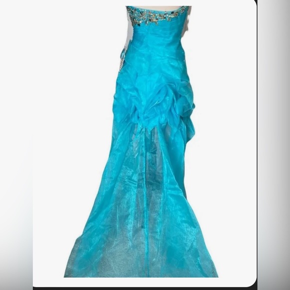 Cinderella Aqua Blue Bejeweled Sparkle High Low Ball Prom Dress with Train 6 NWT - Picture 3 of 9
